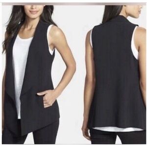 EILEEN FISHER VEST S OPEN FRONT LONG LINE SILK SHAWL COLLAR CLASSIC LUXURY CHIC